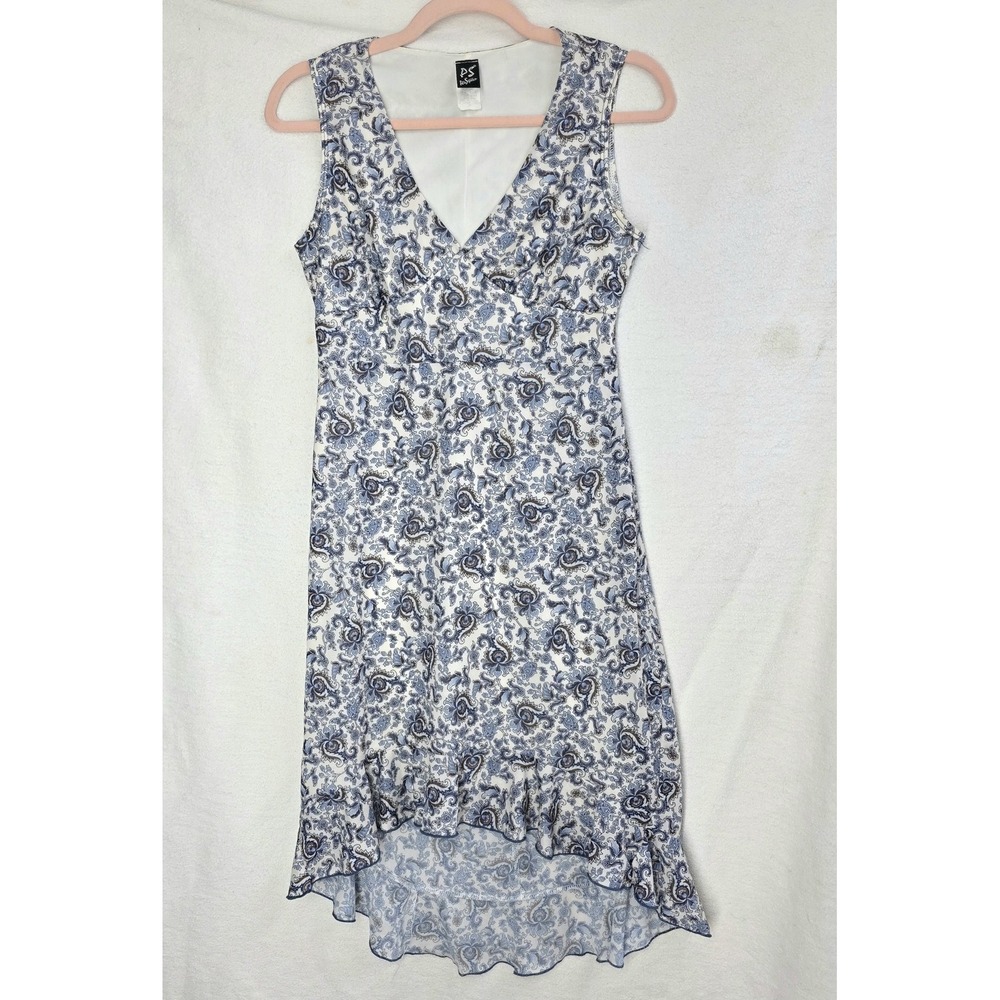 Vtg Y2k Per Se‎ Dress Women Medium Paisley Sleeveless High Low Ruffle Hem USA